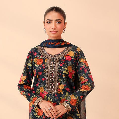 SR-BQ40 Digital Printed Khaddar Suit 3pc with Khaddar Digital Printed Dupatta & Embroidered Patches