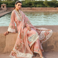 SR-28 Lawn Unstitched Embroidered 3pc Suit With Organza Embridered Dupatta