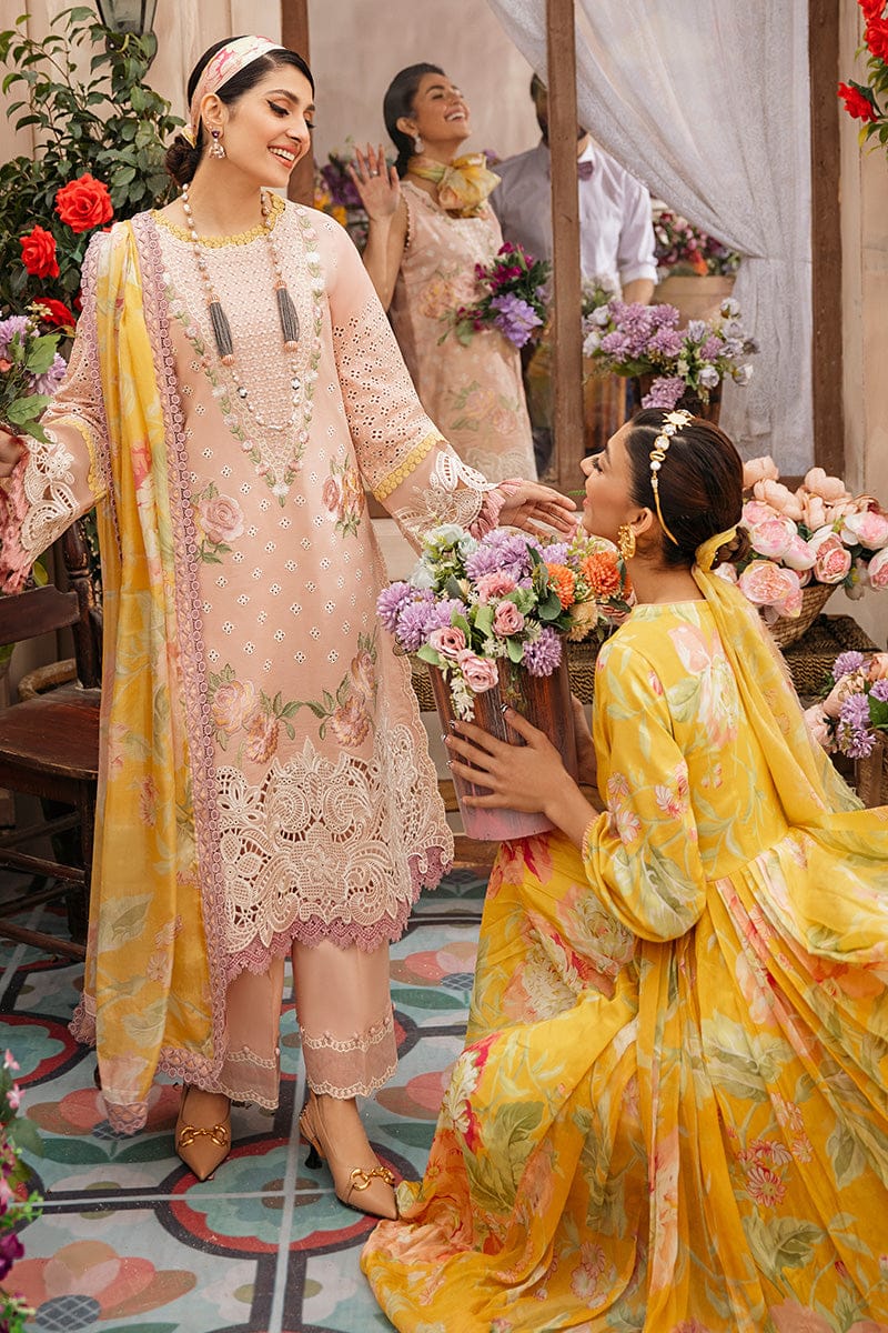LF-MS22 Embroidered Unstitched 3Pc Chikenkari Lawn Suit With Silk Printed Dupatta