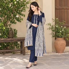 LF-MB830 Unstitched Fully Embroided Dhanak Suit With Wool Shawl