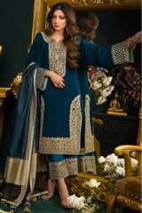 SR-1080 Embroidered 9000 Micro Velvet 3Pc With Organza Printed Dupatta