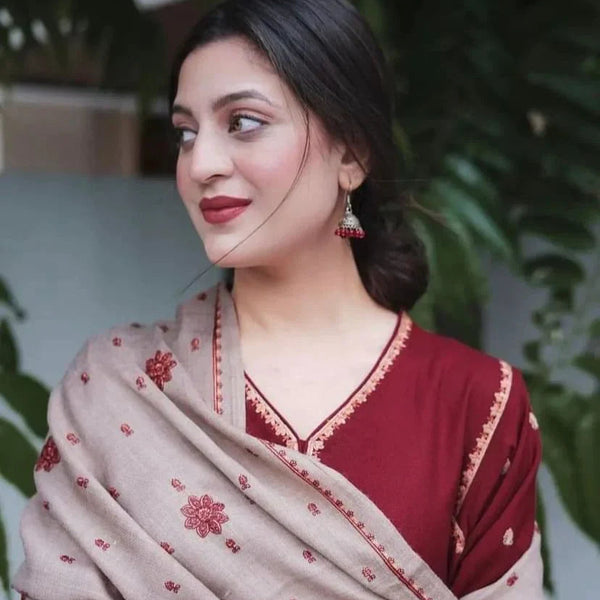 SR-BR1110 Unstitched Heavy Embroidered Dhanak Suit Embroidered Dhanak Shawl