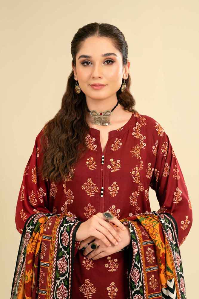 LF-MT26 Unstitched Embroidered Lawn 3Pc Suit With Monar Digital Printed Dupatta
