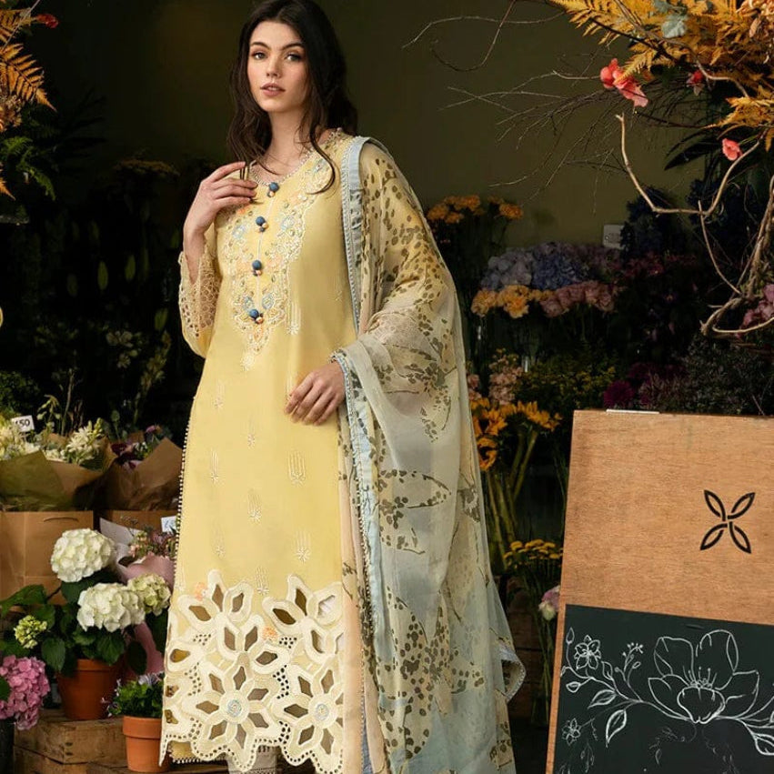 SR-MS2570  Unstitched Embroidered Lawn 3pc Suit With Cotton Lawn Printed Dupatta