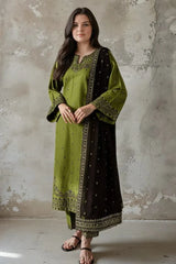LF-BT2400 Dhanak Embroidered 3pc Suit With Dhanak Embroidered Shawl