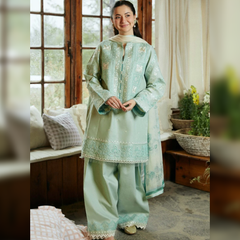 SR-49 Lawn Embroidered 3pc Suit With Printed Chiffon Dupatta