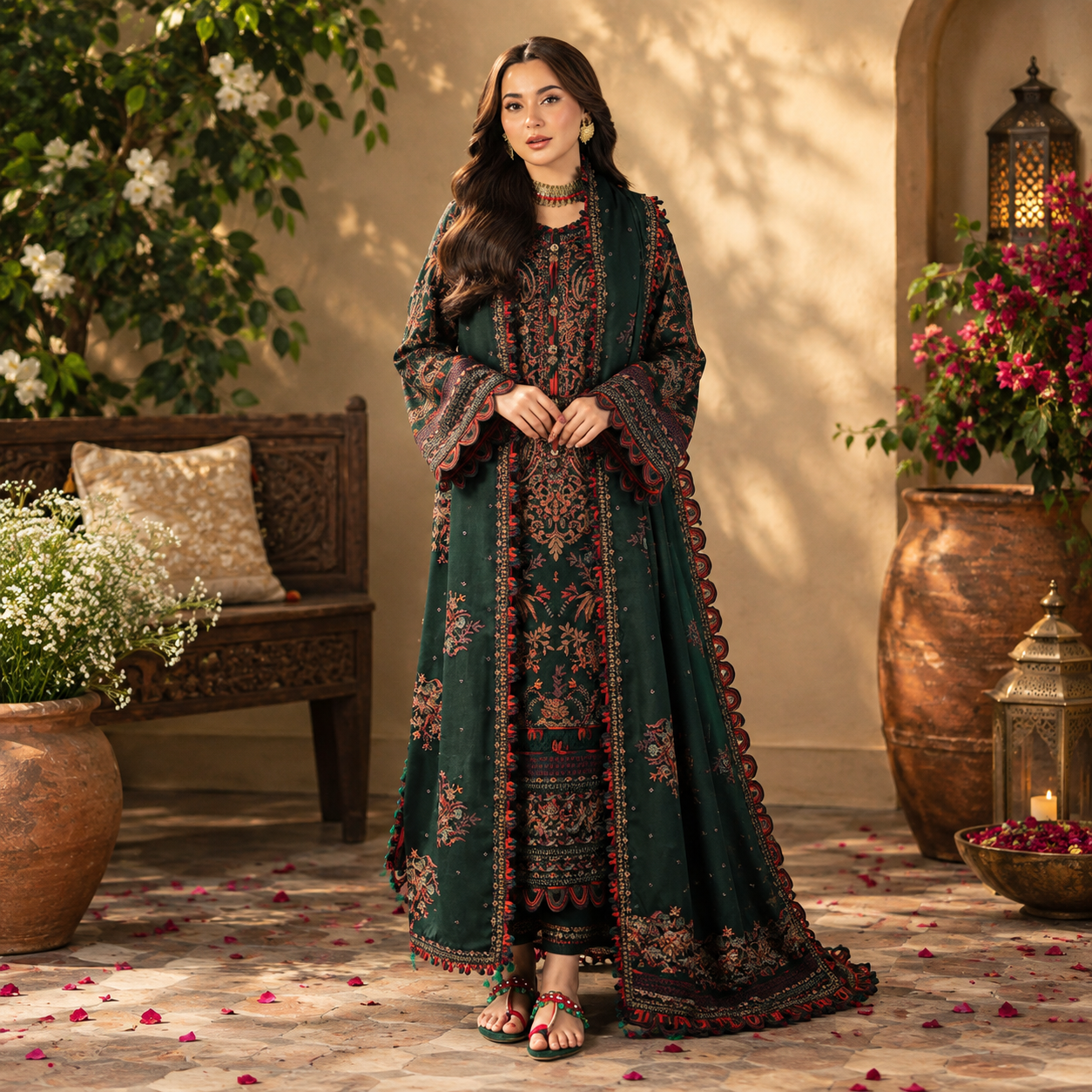 LF-AJ2915 Unstitched Fully Embroidered Dhanak Fully Embroidered Dhanak Shawl