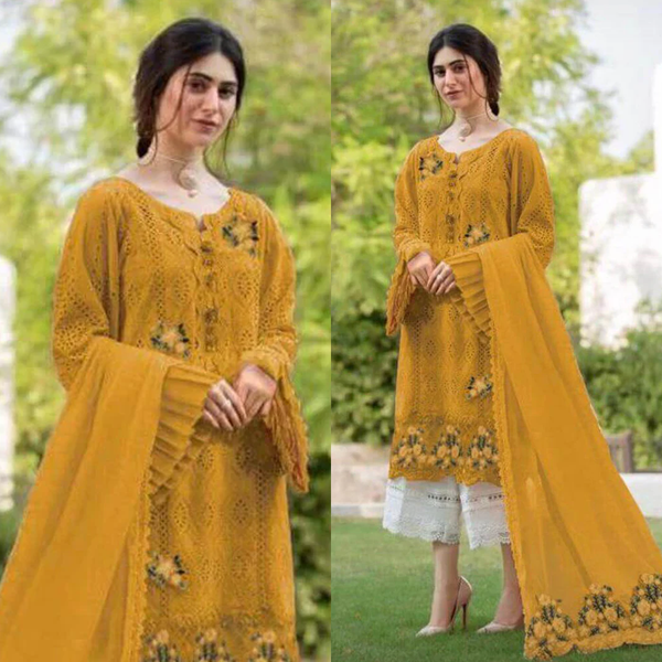 SR-800 Lawn Unstitched Embroidered 3pc Suit With Bamber Chiffon Embroidered Dupatta