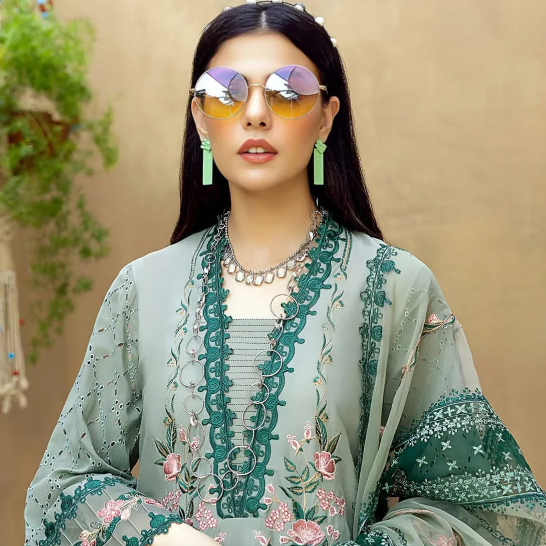 SR-LM16 Lawn Unstitched Embroidered 3pc Suit With Organza Embroidered Dupatta