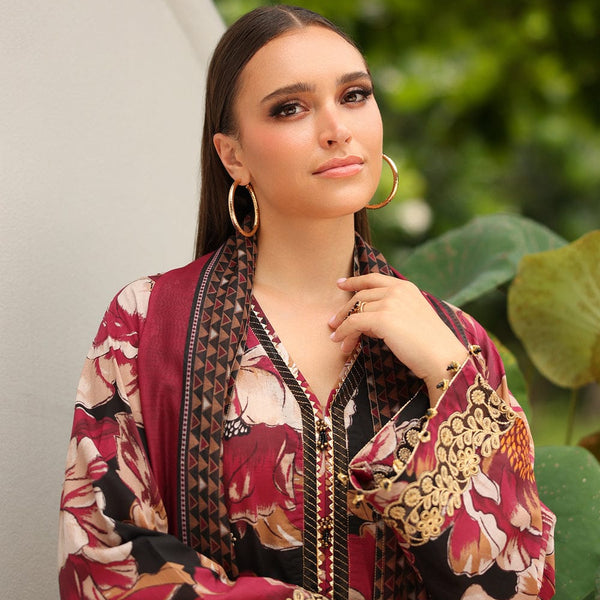 SR-BQ38 Digital Printed Khaddar Suit 3pc with Khaddar Digital Printed Dupatta & Embroidered Patches