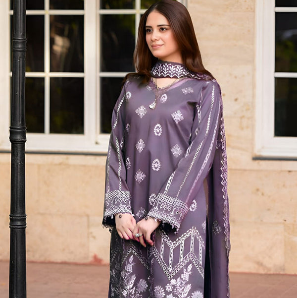 SR-NS915 Unstitched Fully Embroidered Dhanak Suit With Embroidered Dhanak Shawl