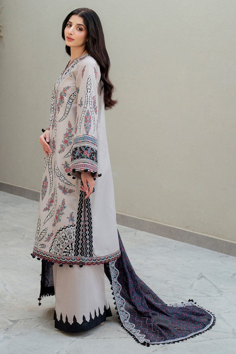 LF-JZ2865 Lawn Unstitched Embroidered 3pc Suit With Soft Monar Digital Printed Dupatta