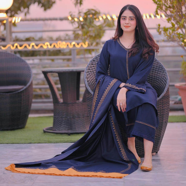 SR-1145 3Pc Unstitched Dhanak Suit with Printed Wool Shawl