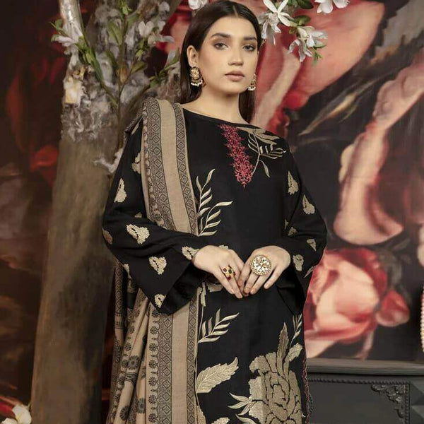 SR-1090 Unstitched Fully Embroided Dhanak Suit With Wool Shawl