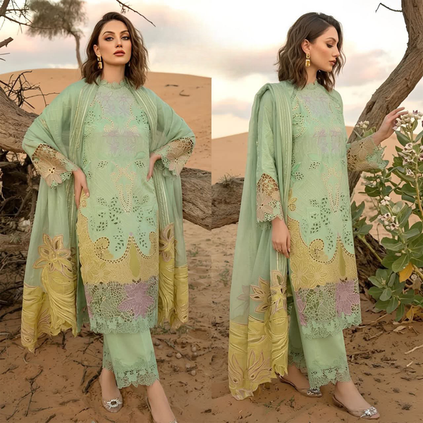 SR-816 Lawn Embroidered 3pc With Embroidered Organza Dupatta