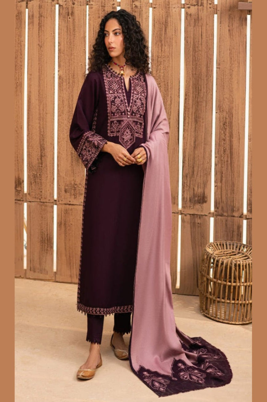 SR-RP605 Unstitched Embroidered Dhanak Suit With Embroidered Dhanak Shawl