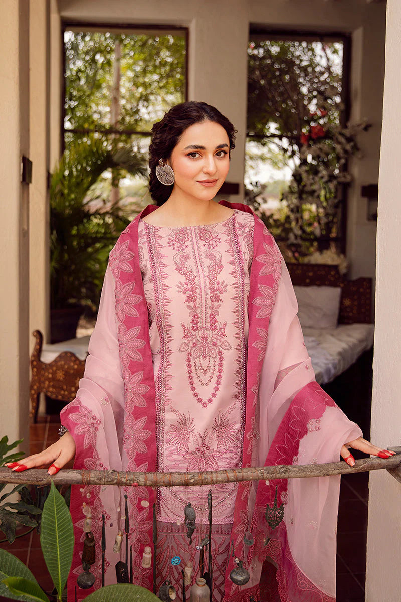 LF-RA46 Embroidered Unstitched Lawn 3Pc Suit With Organza Embroidered Dupatta