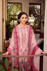LF-RA46 Embroidered Unstitched Lawn 3Pc Suit With Organza Embroidered Dupatta