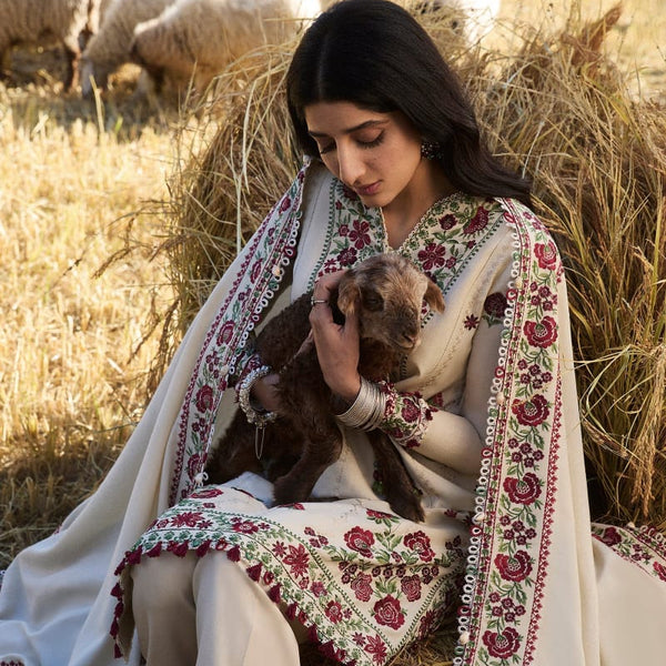 SR-AJ630 Unstitched Heavy Embroidered Dhanak Suit With Embroidered Dhanak Shawl