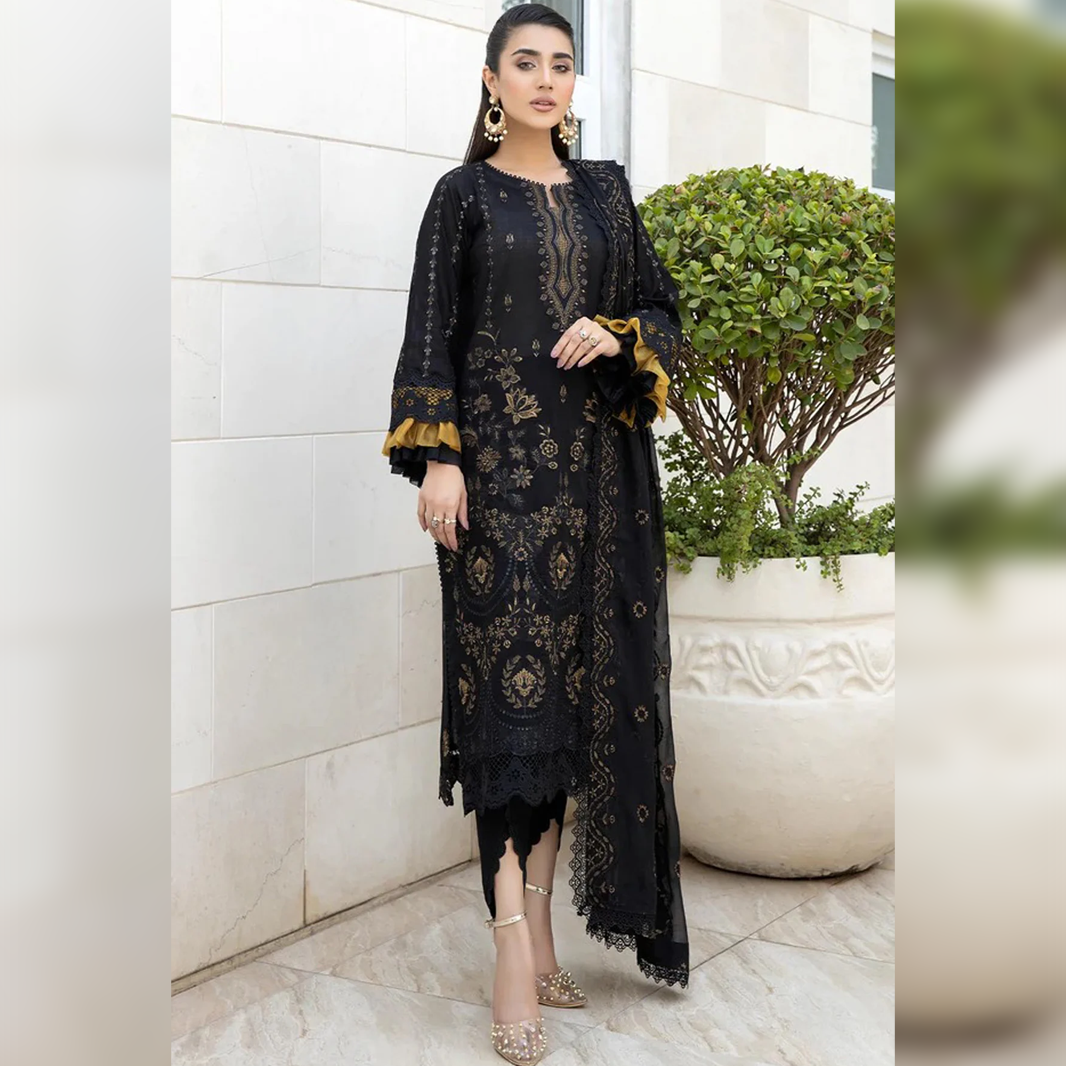 SR-BA06 Un-Stitched Lawn Embroidered 3pc With Organza Embroidered Dupatta