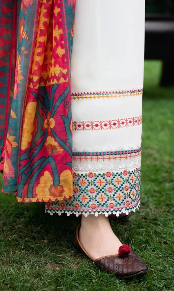 LF-SP2575 Unstitched Fully Embroidered Lawn Suit With Digital Printed Monar Dupatta