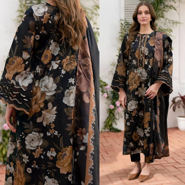 SR-BQ02 Digital Printed Lawn Suit 3pc with Lawn Digital Printed Dupatta & Embroidered Patches