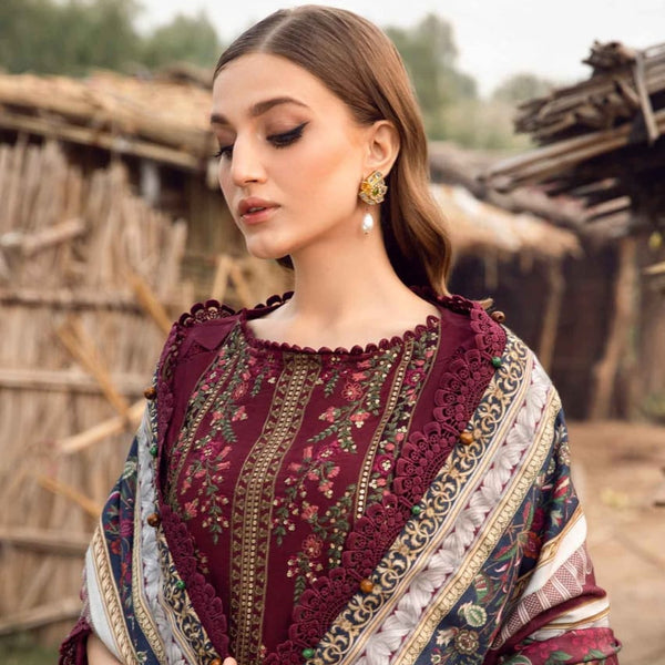 SR-HR515 Dhanak Embroidered Suit With Digital Printed Woolen Shawl