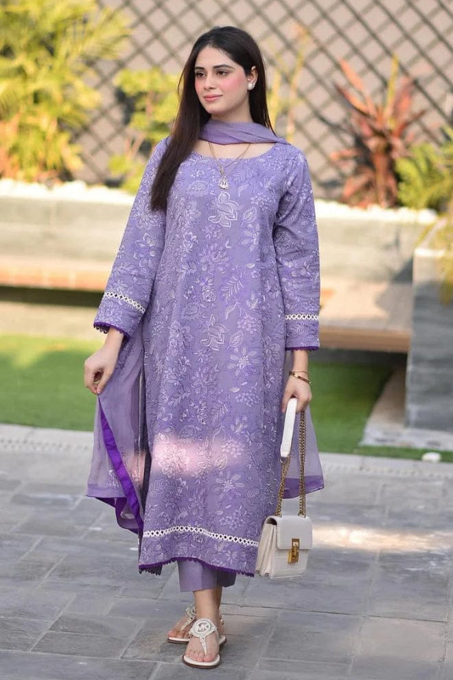 LF-BR2575 Unstitched Embroidered Lawn Suit 3pc With Bamber Chiffon Embroidered Dupatta