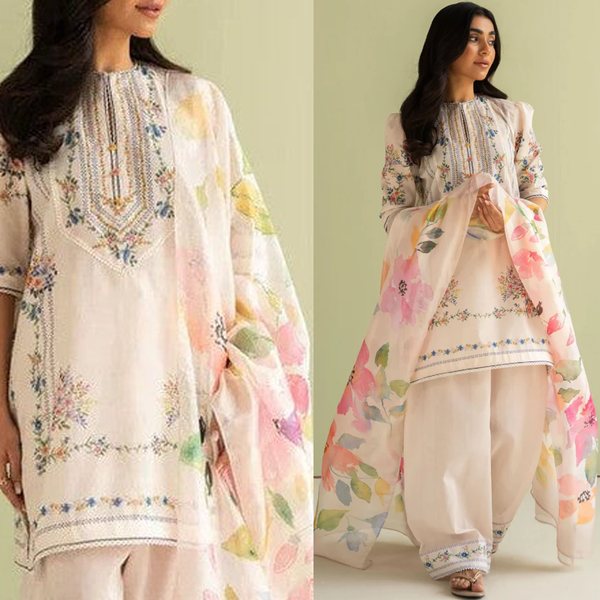 SR-BQ423 Unstitched Digital Printed Lawn Suit 3pc With Digital Printed Silk Dupatta