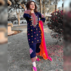 SR-BR1275 Lawn Unstitched Embroidered 3pc Suit With Embroidered Chiffon Dupatta