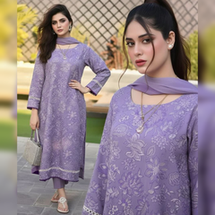 LF-BR2575 Unstitched Embroidered Lawn Suit 3pc With Bamber Chiffon Embroidered Dupatta