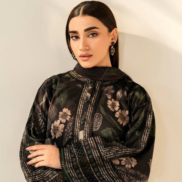 SR-BQ33 Digital Printed Khaddar Suit 3pc with Khaddar Digital Printed Dupatta & Embroidered Patches