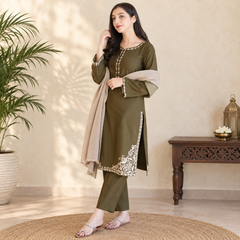 LF-AS10 Unstitched Embroidered Dhanak Suit With Dyed Dhanak Shawl