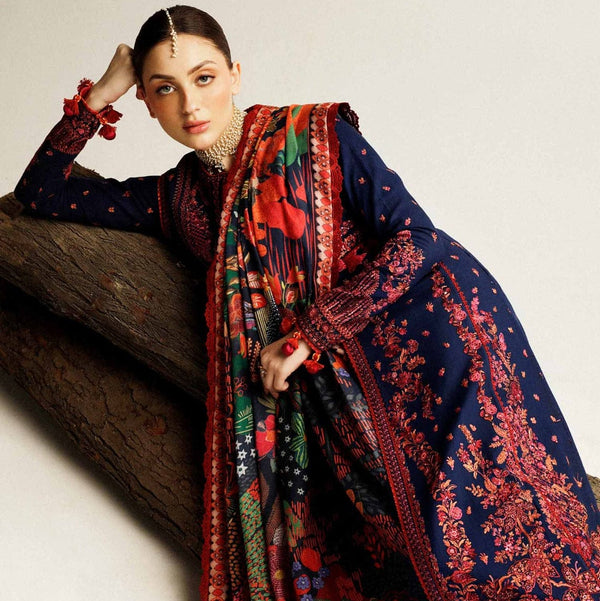 SR-HR570 Dhanak Embroidered Suit With Digital Printed Woolen Shawl