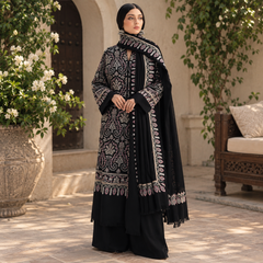 LF-ZS3120 Unstitched 3Pc Fully Embroidered Dhanak Suit With Fully Embroidered Dhanak Shawl