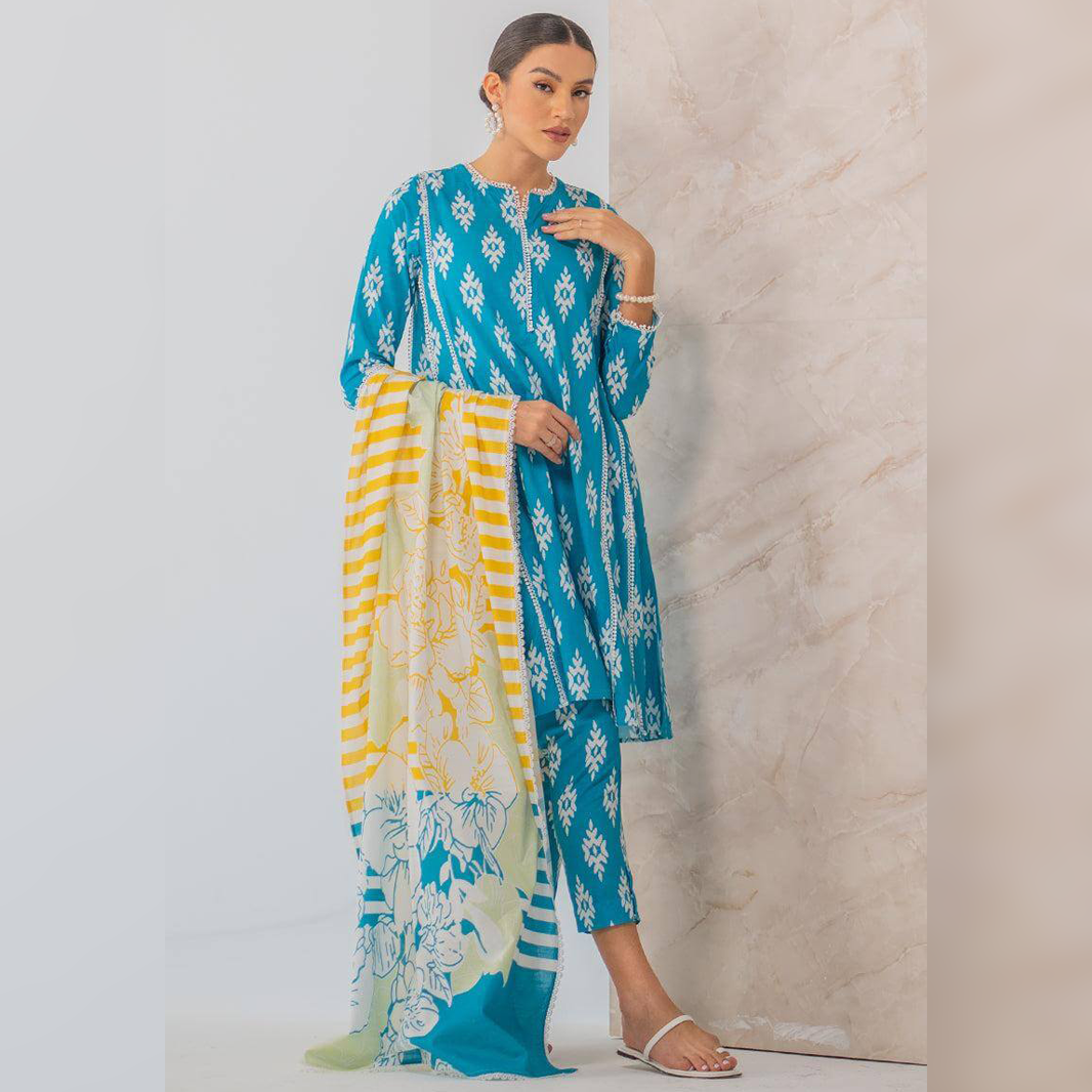 SR-CH144 Digital Printed Unstitched Lawn Suit 3pc With Monar Digital Printed Dupatta