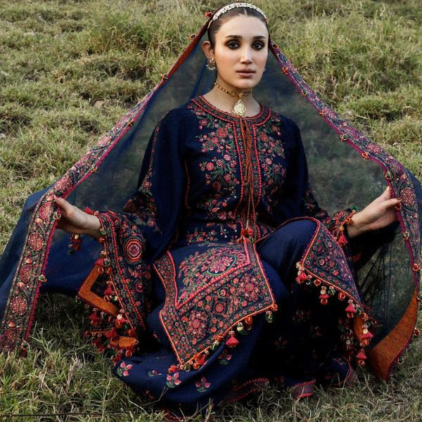 SR-653 Unstitched Heavy Embroidered Dhanak Suit With Embroidered Dhanak Shawl