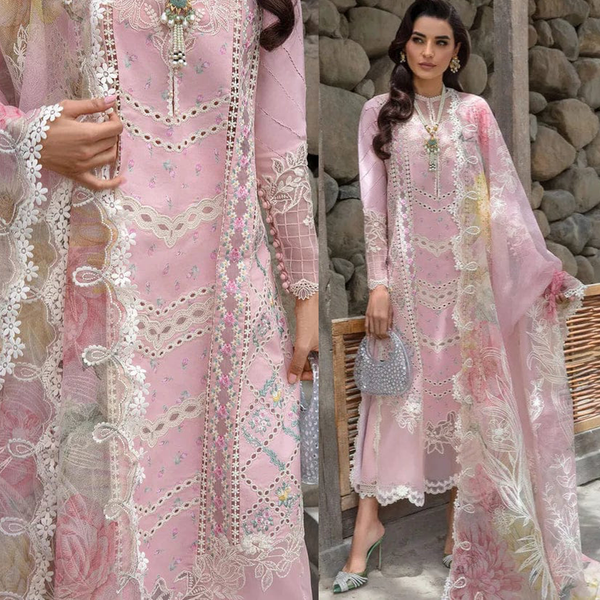 SR-CM2600 Lawn Unstitched 3pc Embroidered Suit With Embroidered Poly Lawn Dupatta