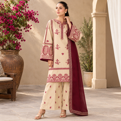 LF-BQ2950 Unstitched Fully Embroidered Dhanak Suit With Fully Embroidered Dhanak Shawl