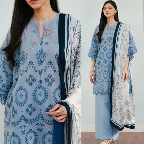 SR-CO2610 Lawn Unstitched Chikenkari Embroidered 3pc Suit With Cotton Lawn Dupatta