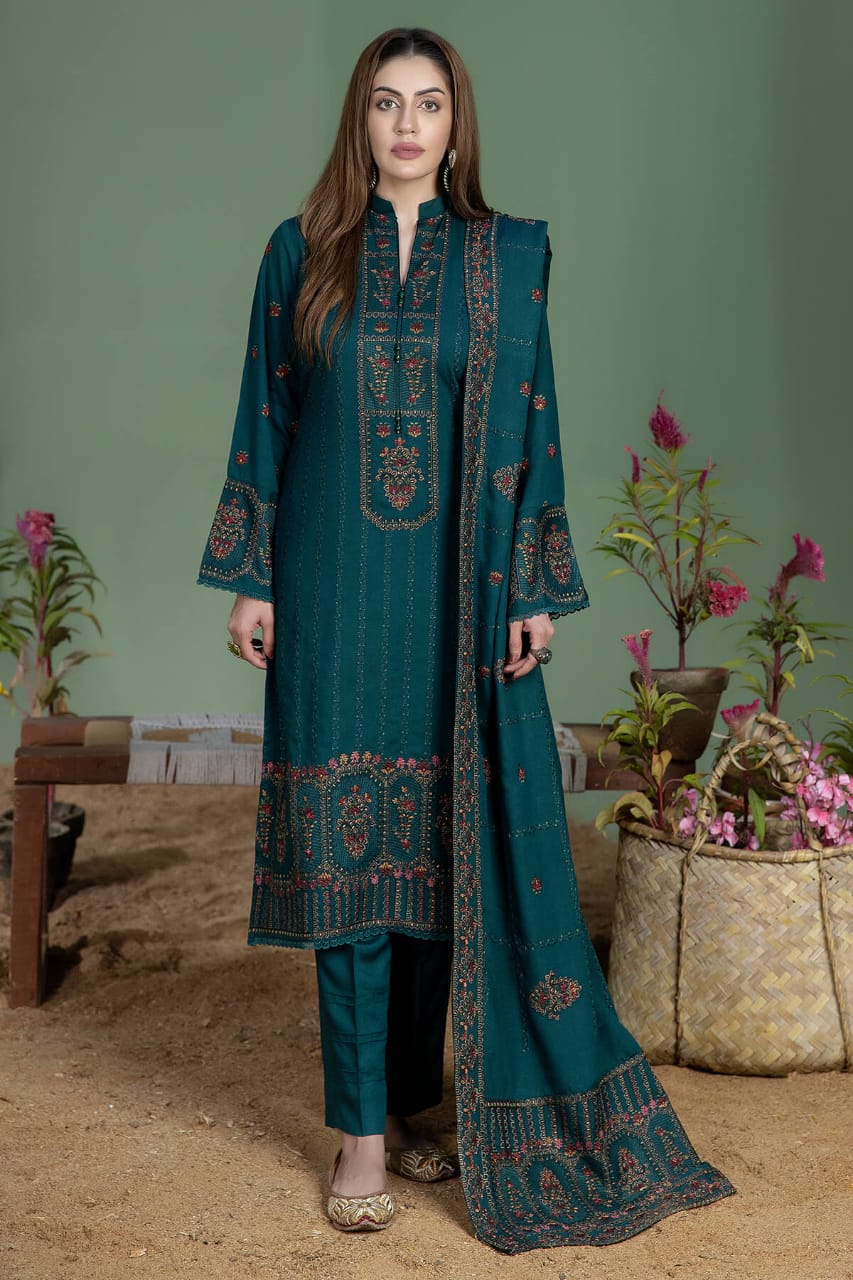Highly Recommended SR-AJ940 Unstitched Fully Embroidered Dhanak Suit With 4 Sided Embroidered Dhanak Shawl