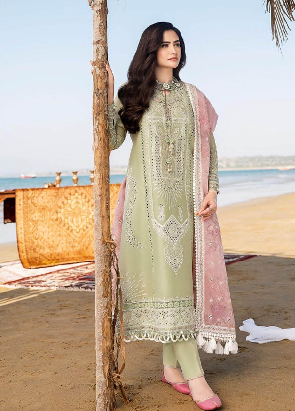 LF-CH10 Embroidered ChickenKari Lawn Suit With Printed Organza Dupatta