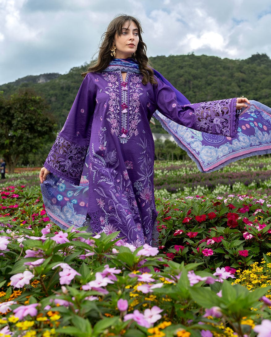 LF-MS2770 Lawn Unstitched Embroidered 3pc Suit With Monar Digital Printed Dupatta
