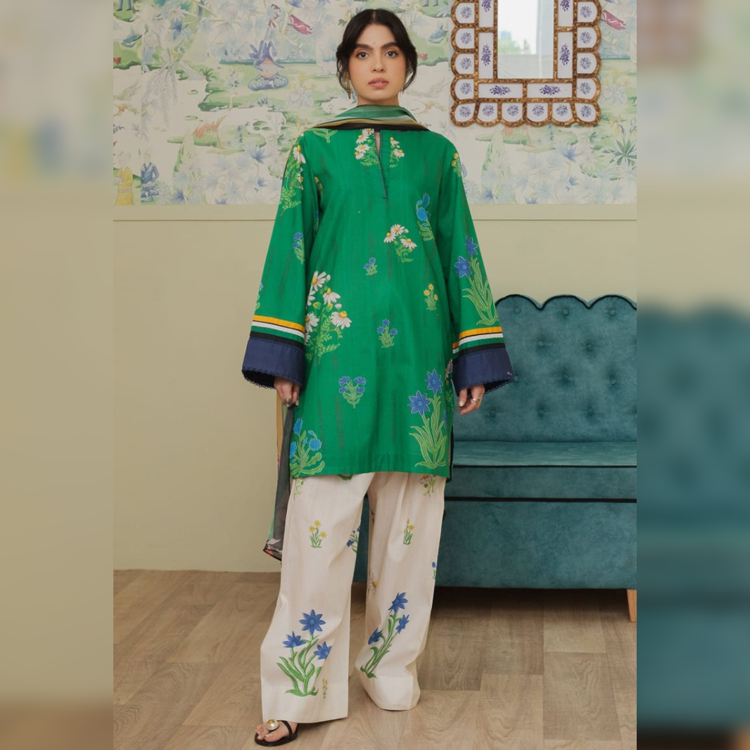 SR-CO498 Digital Printed 3Pc Unstitched Lawn Suit With Digital Printed Monar Dupatta