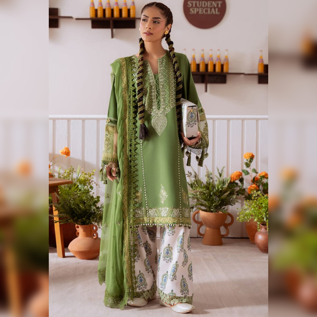 SR-CO514A Unstitched Embroidered Lawn Suit With Embroidered Cotton Net Dupatta