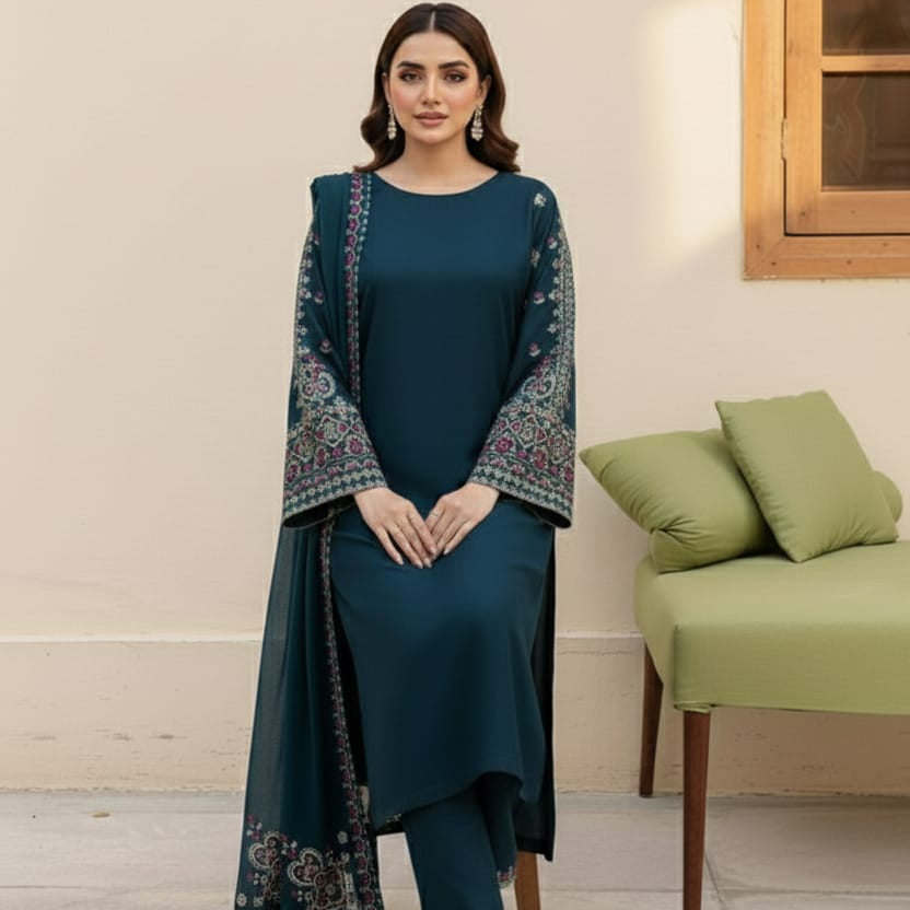 SR-LM479 Unstitched Embroidered Lawn Suit 3pc With Bamber Chiffon Embroidered Dupatta