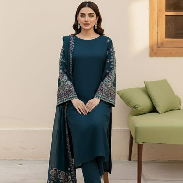 SR-LM479 Unstitched Embroidered Dhanak Suit 3pc With Embroidered Dhanak Shawl