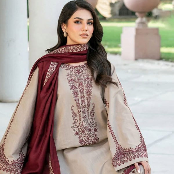 Highly Recommended SR-KD910 Unstitched Heavy Embroidered Dhanak Suit With Embroidered Dhanak Shawl