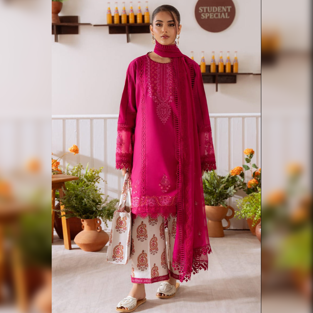 SR-CO514B Unstitched Embroidered Lawn Suit With Embroidered Cotton Net Dupatta