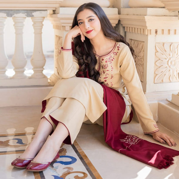 SR-AS25 Unstitched Fully Embroided Dhanak Suit With Dhanak Dupatta